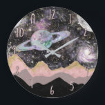 Relógio Grande Montanhas espaciais Dourados Planetas da Galáxia d<br><div class="desc">Personalizar com qualquer texto.</div>