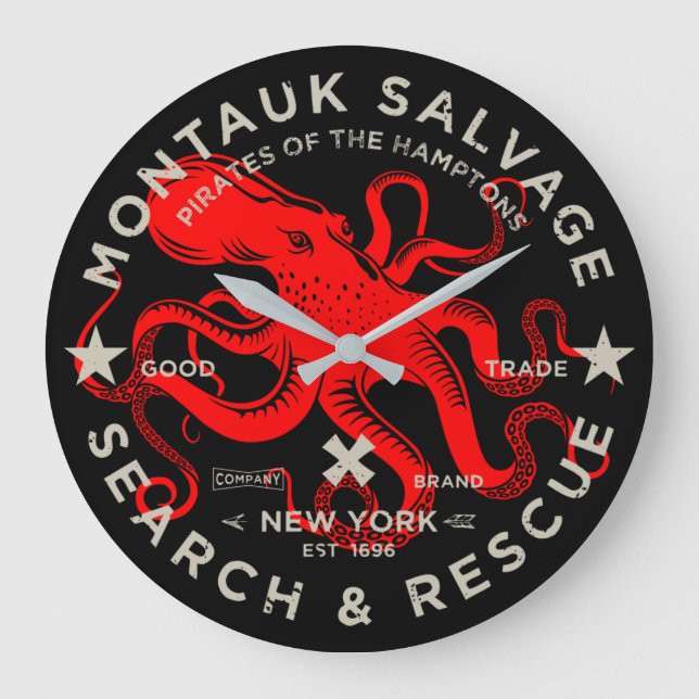 Relógio Grande Montauk Salvage Co. Octopus Large Wall Clock (Frente)