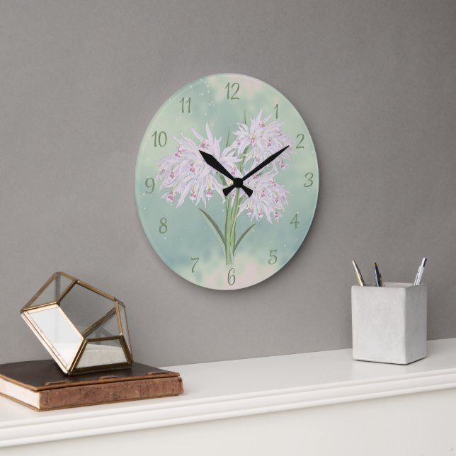 Relógio Grande Moody Pastel Watercolor Orchids Wall Clock (Escritório)