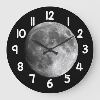 Relógio Grande Moon Wall Clock – Black Night Sky Space Home Decor