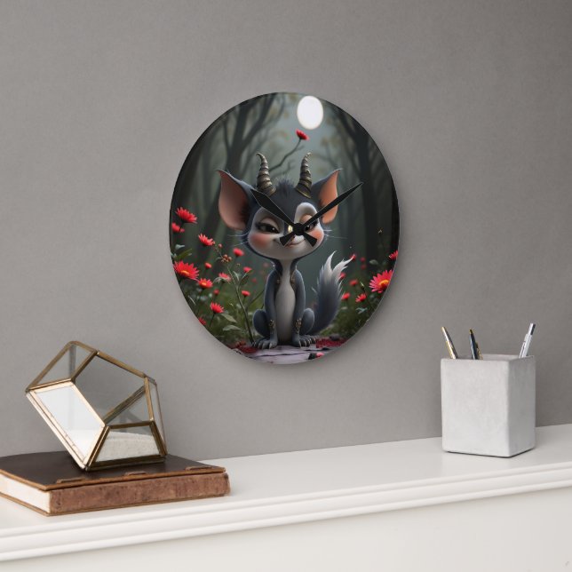 Relógio Grande Moonlit Mischief Forest Spirit of Crimson Bloom.  (Escritório)