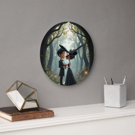 Relógio Grande Moonlit Vows – A Cute Gothic Wedding Moment. 