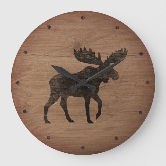 Relógio Grande Moose Silhouette Rustic Style (Frente)