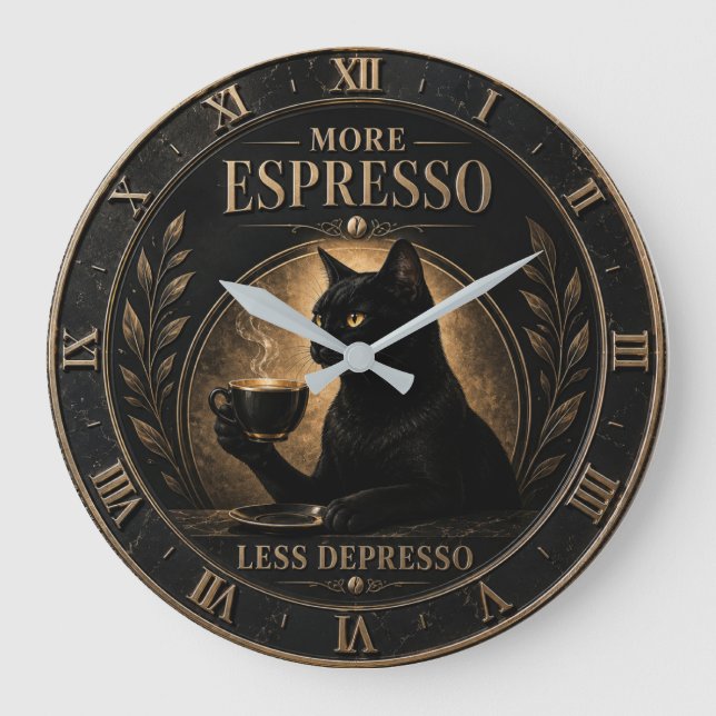 Relógio Grande More Espresso Less Depresso Black Cat  (Frente)