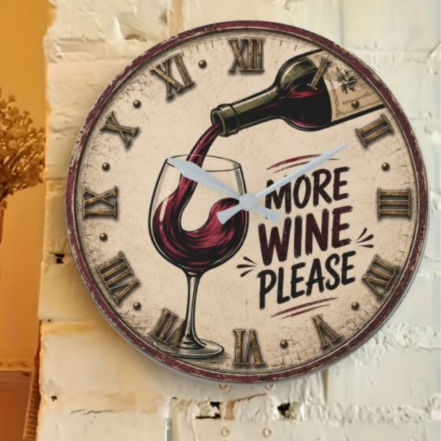 Relógio Grande More Wine Please Rustic Home Bar (Criador carregado)