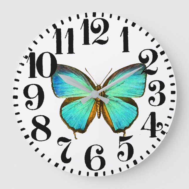 Relógio Grande Morpho Butterfly Wildlife Big Number Wall Clock (Frente)