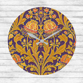 Relógio Grande Morris Botânica Roxa e Dourada Inspirada Floral