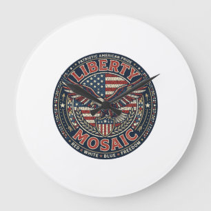 Relógio Grande Mosaico Liberty Patriótico Mosaico Patriótico Vint