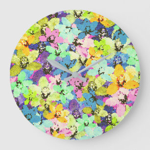 Relógio Grande Mosaico Orquídeo Multicolorido,