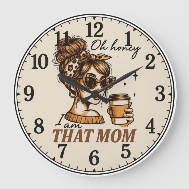 Relógio Grande Mother’s Day mama leopard coffee lover mom gift (Frente)