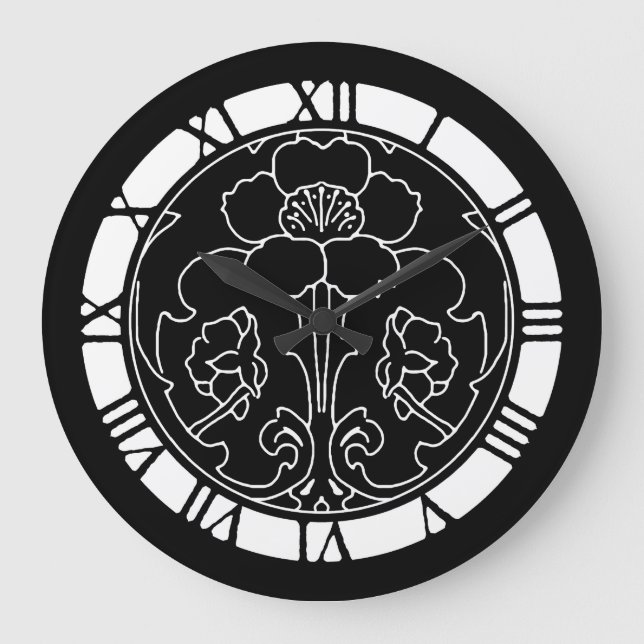 Relógio Grande Motif de Flor Escuro (Frente)