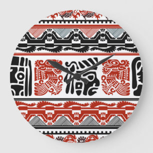 Relógio Grande Motivos indianos, vermelho-preto, padrão perfeito.
