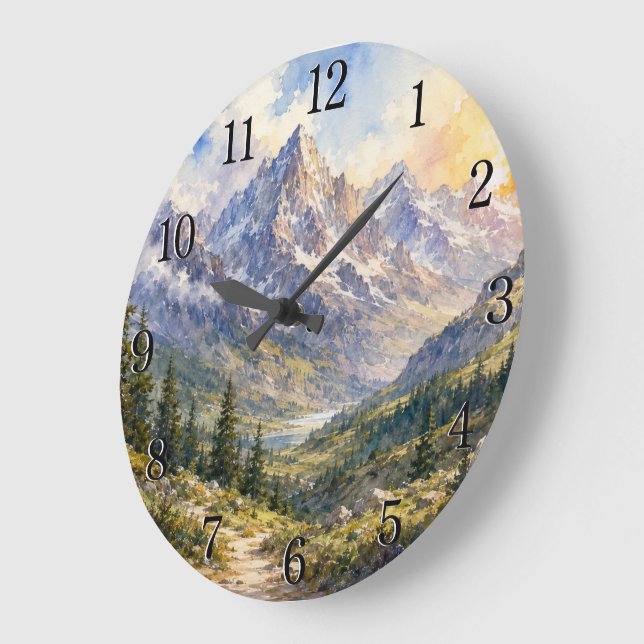 Relógio Grande Mountain Landscape Wall Clock — Nature-Inspired De (Ângulo)
