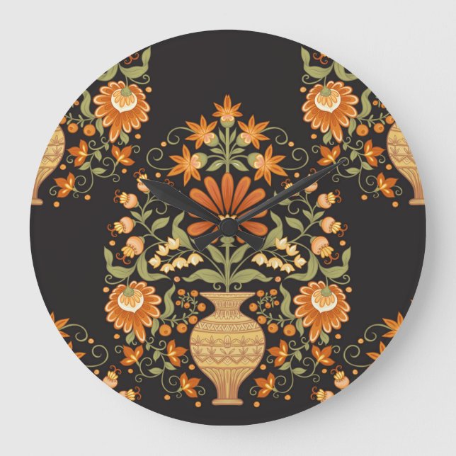 Relógio Grande Mughal Fantasy: Opulência Refletora Floral (Frente)