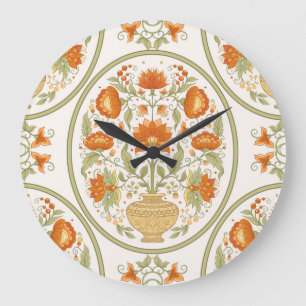Relógio Grande Mughal Motif Fantasy Flowers Padrão