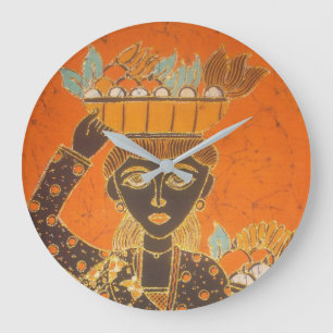 Relógio Grande Mulher Africana Carregando Cesto Impressão de Arte