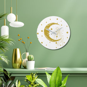 Relógio Grande Mulher celestial, lua estrelas, boho, astronomia e