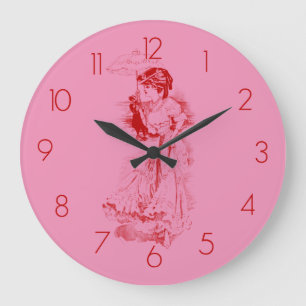 Relógio Grande Mulher do vintage vermelha e cor-de-rosa