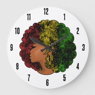 Relógio Grande Mulher negra rasta afro vermelho amarelo verde