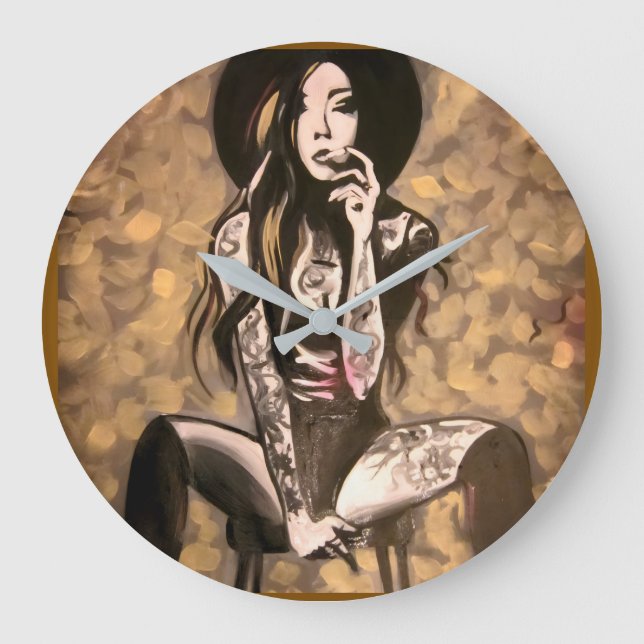 Relógio Grande Mulher Tatuada em Dourado (Frente)