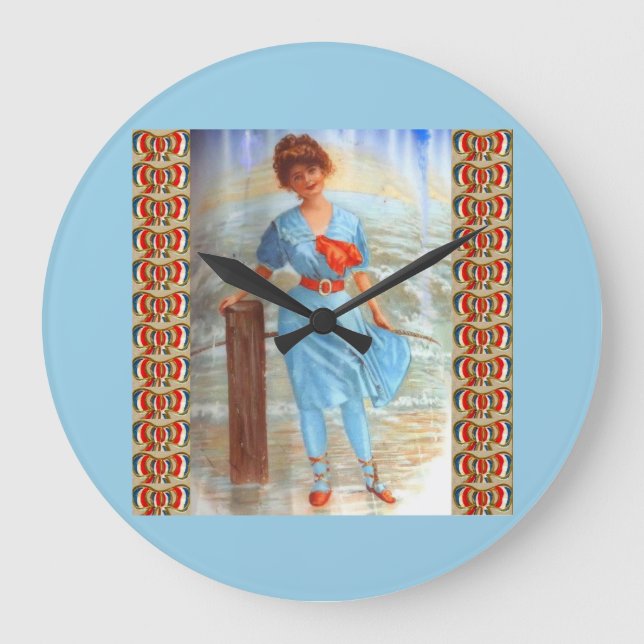 Relógio Grande Mulher vitoriana de 1890 na praia (Frente)