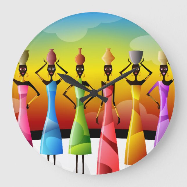 Relógio Grande Mulheres Africanas com Potéria na cabeça (Frente)