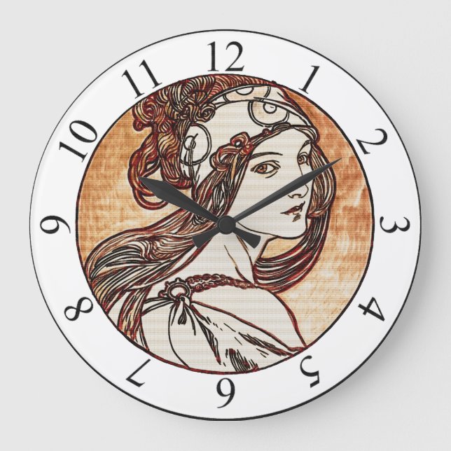 Relógio Grande Mulheres bonito - Alphonse Mucha Clock (Frente)