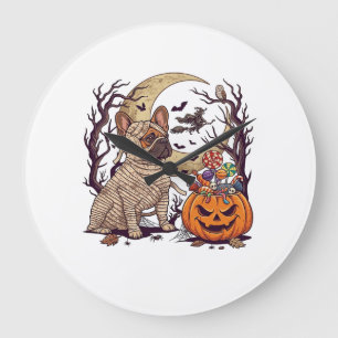 Relógio Grande Múmia de Halloween Bulldogue Francês Abóbora Doce