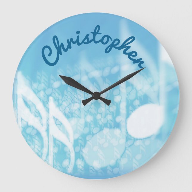 Relógio Grande Música Azul Personalizada (Frente)