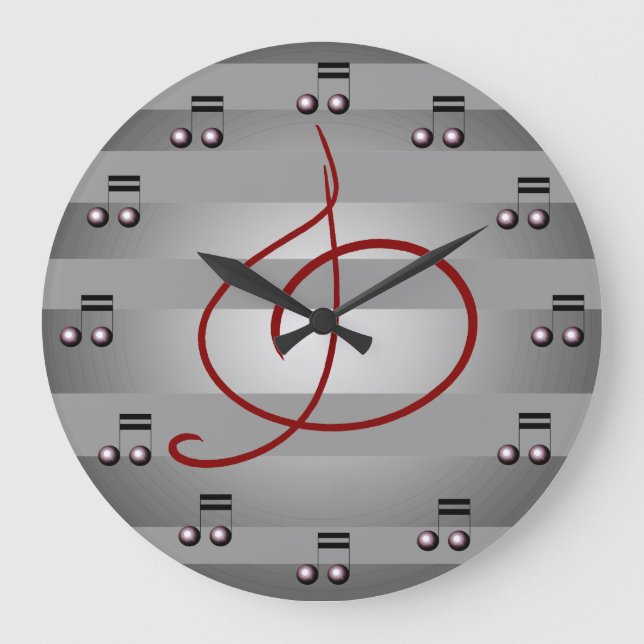 Relógio Grande Música Musical Notes Treble Clef Musicians Clock (Frente)