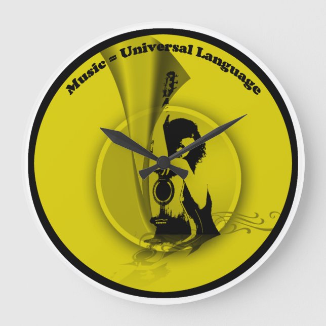 Relógio Grande Música Universal Language Amarelo (Frente)