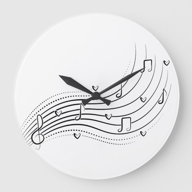 Relógio Grande Musical note wave, black line clipart (Frente)