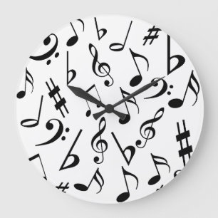 Relógio Grande Musical Notes Music Clock: Preto & Branco