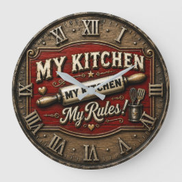 Relógio Grande My Kitchen My Rules Rustic Farmhouse Rolling Pin