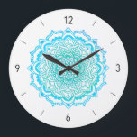Relógio Grande Na moda Bohemian Turquoise Mandala Large Clock<br><div class="desc">Belo relógio com um design Boho Mandala original da Boêmia,  azul-turquesa fresco num fundo branco com números modernos.</div>