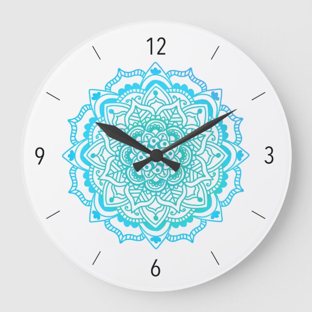 Relógio Grande Na moda Bohemian Turquoise Mandala Large Clock (Frente)