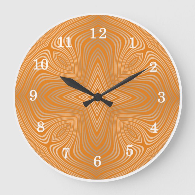 Relógio Grande Na moda Tangerine Orange Dourado Mandala (Frente)