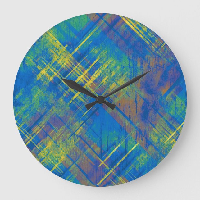 Relógio Grande Na moda Xadrez Distante Verificar Azul, verde, ama (Frente)