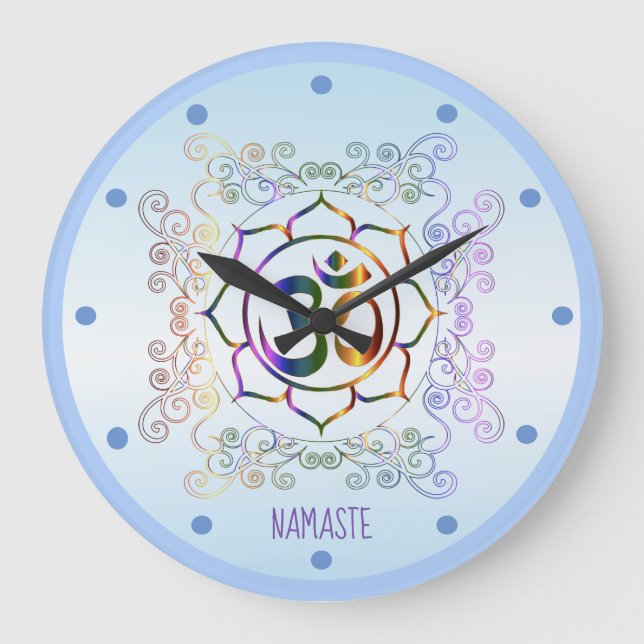 Relógio Grande Namaste Aum (Om) Lotus Prismatic Ornamental (Frente)