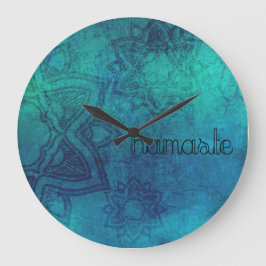 Relógio Grande Namaste Distante Turquoise Mandala Wall Clock