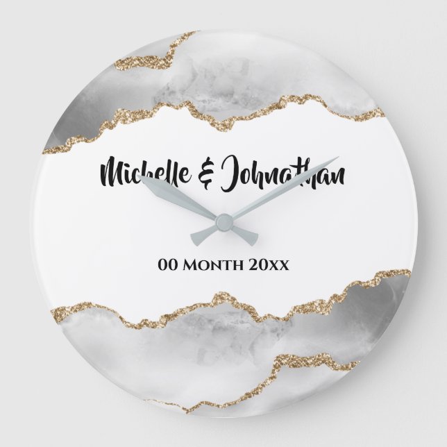 Relógio Grande Nata branca esbranquiçada dourada agata água brida (Frente)