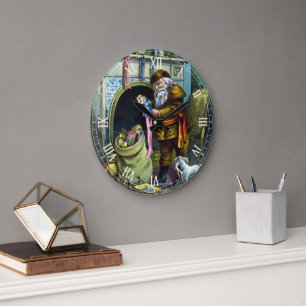 Relógio Grande Natal Antigo, Meias do Papai Noel com Brinquedos