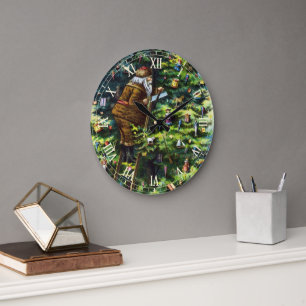 Relógio Grande Natal Antigo, Papai Noel Vitoriano com Árvore