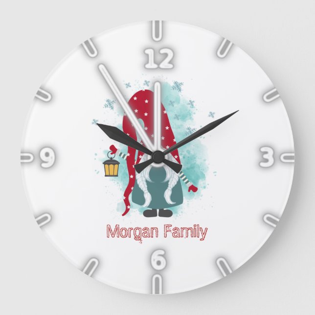 Relógio Grande Natal do Nórdico Gnome Snowflakes (Frente)