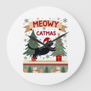 Relógio Grande Natal Felino Meowy, Suéter de Natal Feio, Natal de