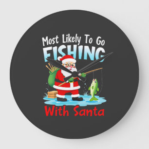 Relógio Grande Natal Feliz Natal Para Presente Pesca Papai Noel (