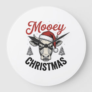 Relógio Grande Natal Mooey Vaca Chapéu do Papai Noel Gravura Vint
