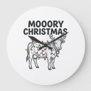 Relógio Grande Natal Mooory Vaca Desenho de Gravura Vintage_1