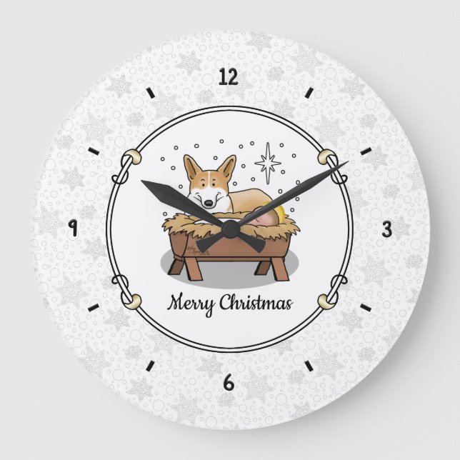 Relógio Grande Natal Natividade Pembroke Welsh Corgi (vermelho1)  (Frente)