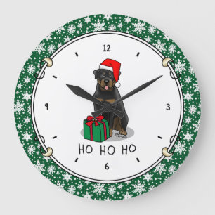 Relógio Grande Natal Papai Noel Chapeuer Rottweiler Cão Engraça